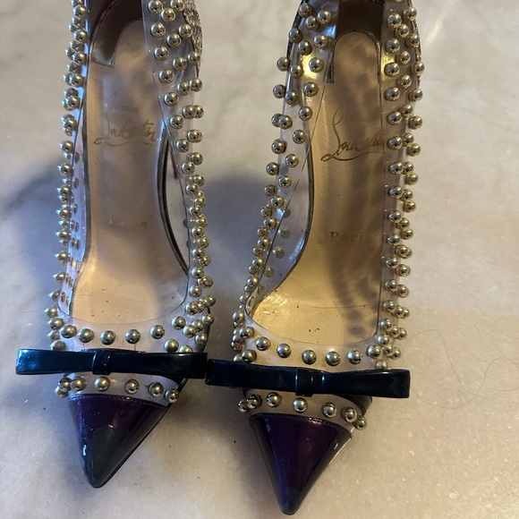 Christian Louboutin pumps high heels glitter clear round studs 37 AUTHENTIC - Picture 4 of 6